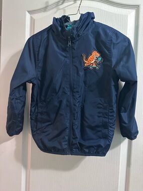 Kids Navy Reversible Windbreaker Jacket with Dinos